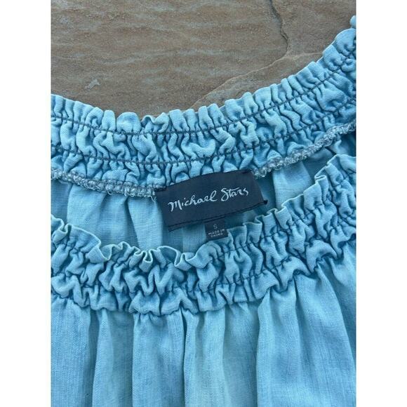 Michael Stars Sz S Blue Chambray Denim Tencil Linen Tunic Dress Off Shoulder LS - Picture 2 of 4